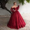 Sweetheart Beaded Straps Ruched Dress With Slit Burgundy main image 1