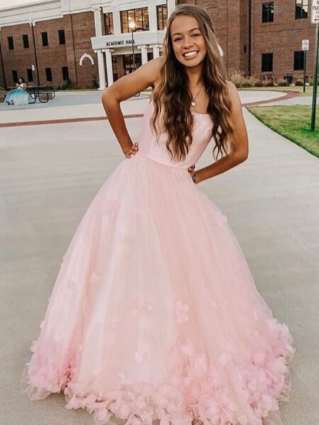 Sweet Spaghetti Straps Pink Satin Long Party Dress Birthday Dress SP1984