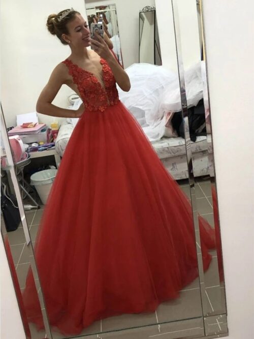 Glamorous A-Line Sweetheart Neckline Lace Applique Tiered Ruffle Ball Gown Evening Dress main image 1