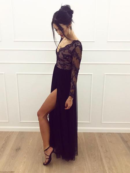 A_Line_Long_Sleeves_V_Neck_Lace_Black_Prom_Dresses_with_Split_V_Neck_Long_Sleeves_Black_Lace_Formal_Dresses_Black_Lace_Evening_Dresses1_grande