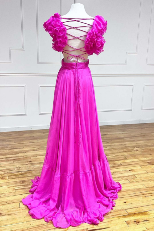 Sleeveless V-neck Ruffles Chiffon Floor-Length Dress Peacock