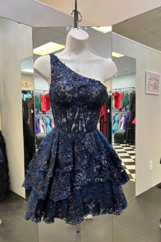 Elegant One-shoulder Design Hip-hugging 19th Birthday Homecoming Dress P3716 main image 1