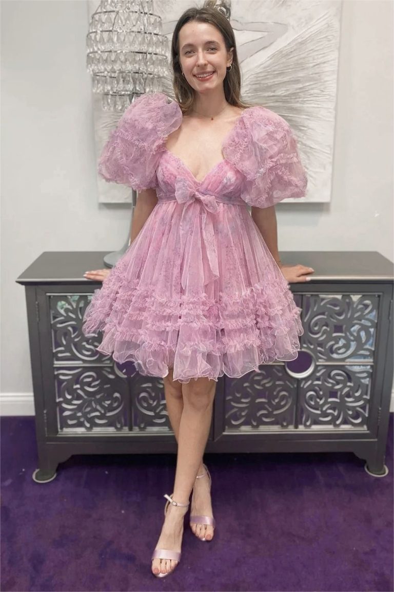 Sweet Ruffled Low-cut Pink Backless Birthday Short Skirt Homecoming Dress cc3791