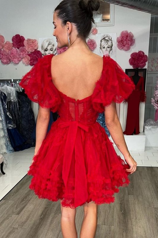 Modest Ball Gown Straps Tulle Birthday Outfits Homecoming Dress C1016