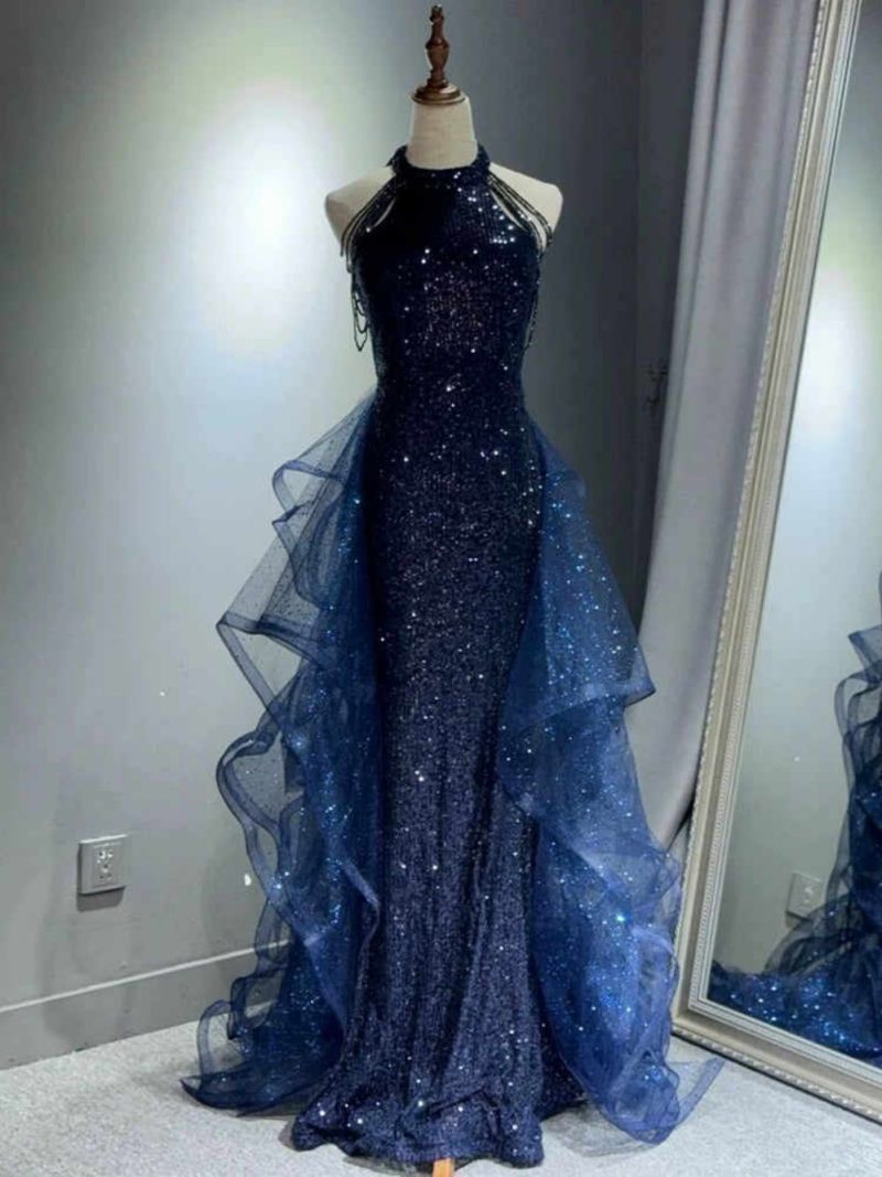 royal blue prom dresses slim fit Royal Blue Spaghetti Straps Long Prom Dress with High Slit