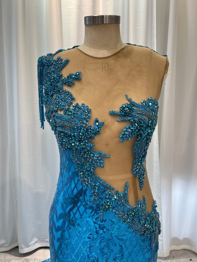 Mermaid Two Piece Lace Scoop Prom Dresses with Beadings LBQ0550
